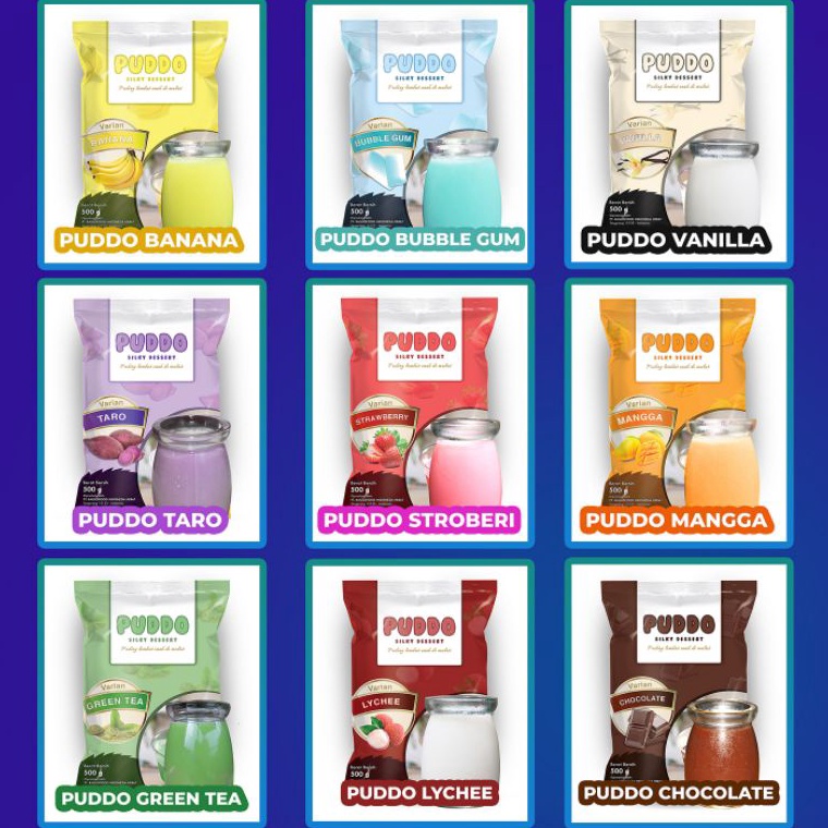 

[KODE PRODUK CCEUR4170] Bubuk Silky Pudding Kemasan 500 gr -Banana -Coklat -Strawberry -Bubblegum -Lychee -Greentea -Vanilla -Taro -Mangga