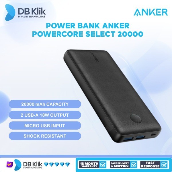 Terlaris Power Bank Anker Powercore Select 20000 A1363 - Powerbank Anker A1363