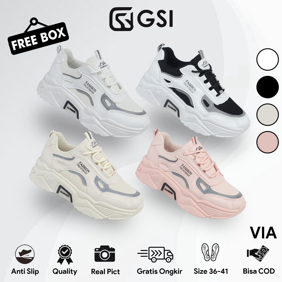 MURAH MERIAH|| Gudang Sepatu Id Via Sepatu Sneakers Wanita Women Shoes Casual Sporty Anti Slip PU 37