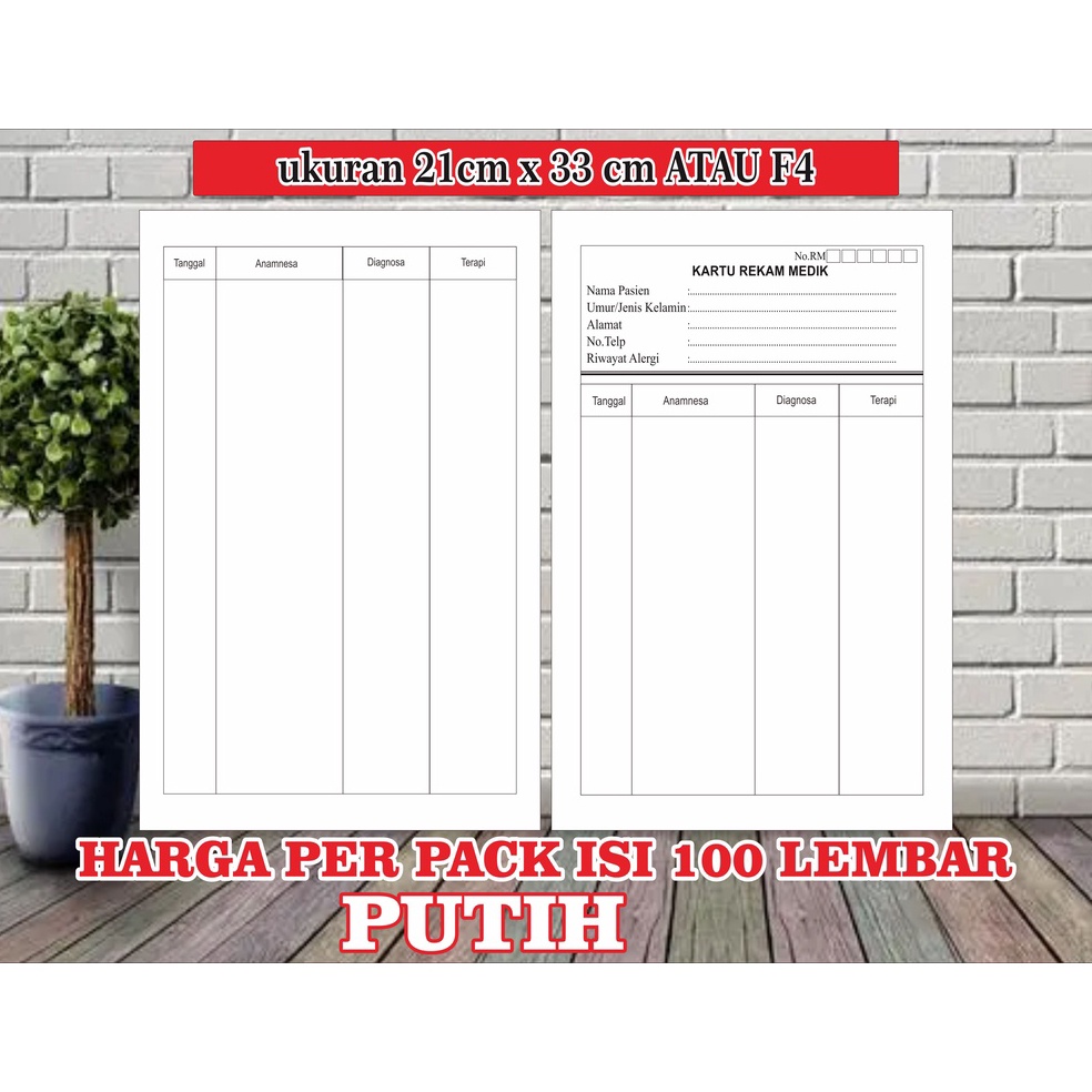 

✨12.12✨ Kartu Rekam Medis / Kartu Status Pasien Medical Record Ukuran 21cm x 30cm ISI 100/PACK(custom kop) !!