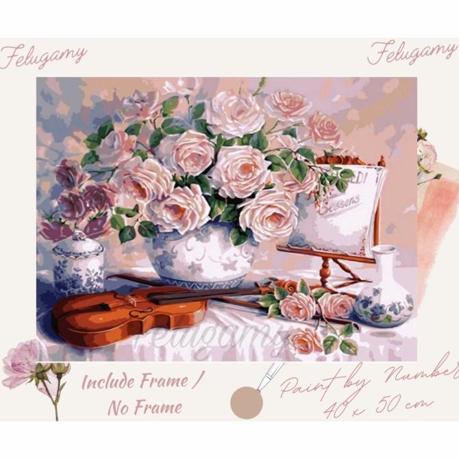 

Paint by Number Lukisan Acrylic Violin and Roses