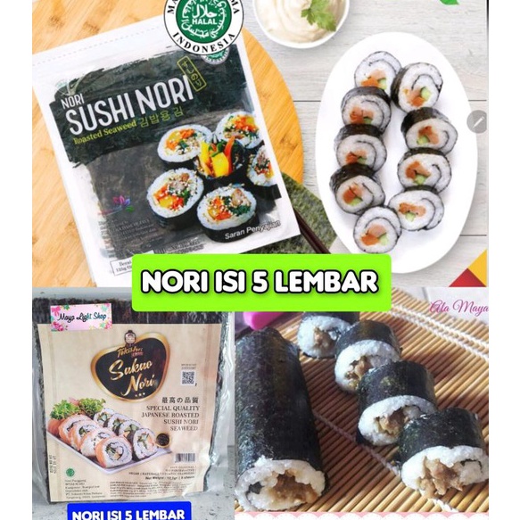 

[KODE PRODUK GRFUV4635] Nori sushi isi 5 lembar halal murah bahan sushi kimbap bento rumput laut kering seaweed dried seaweed