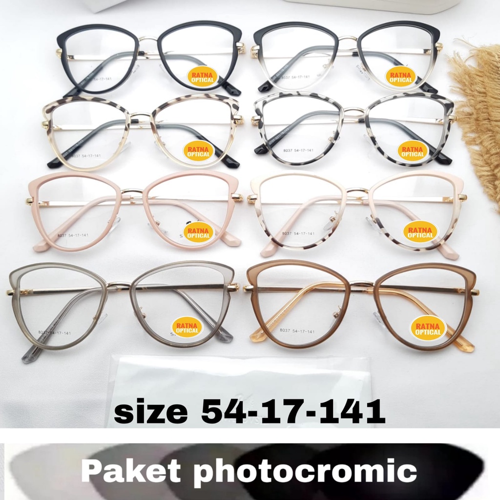 ( BUY 1 GET 1 )KACAMATA WANITA CAT EYE BESAR RO8037,KACAMATA LENSA PHOTOCROMIC MINUS TERBARU.