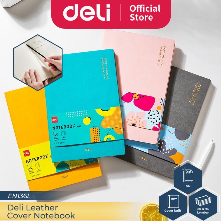 

Deli Leather Cover Notebook / Buku Catatan / Agenda Sampul Kulit A5 80 96 Lembar Soft Cover Pastel 70GSM EN13XL