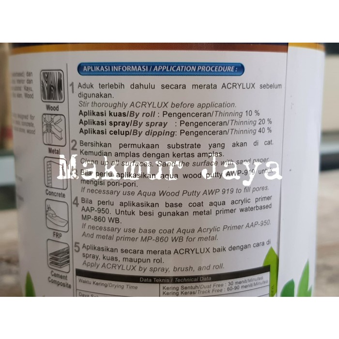 PROMO ACRYLUX CLEAR GLOSS PROPAN CAT DUCO BESI KAYU WATER BASED BEST QUALITY