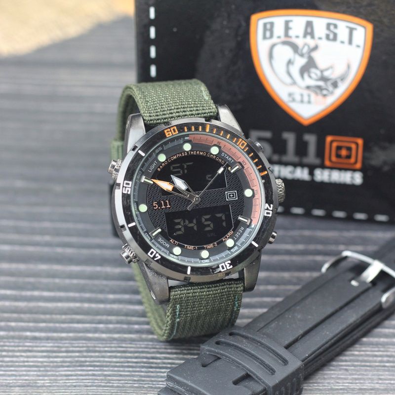 Jam Tangan Pria Beast Tactical Dual Time  3005 Boxset Free Tali Karet