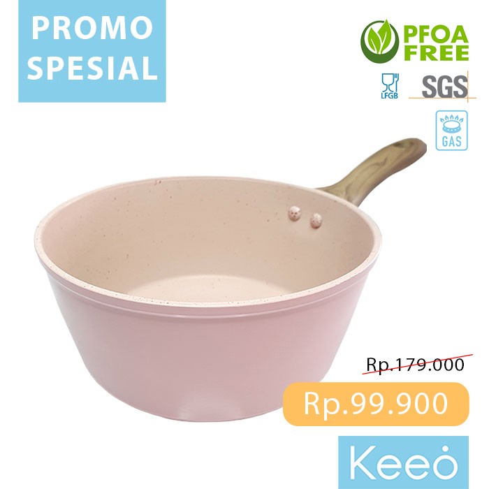 Terlaris Keeo 16 Cm Panci Anti Lengket Marble Granit (Sauce Pan) Pink