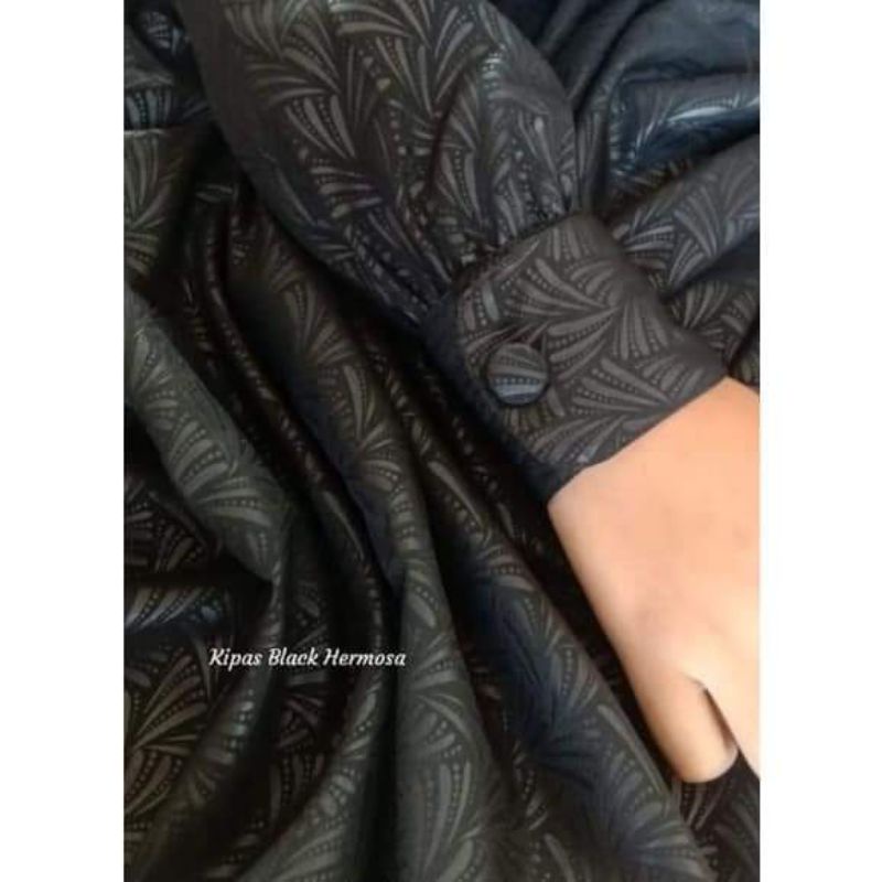 [Gamis Hermosa] gamis hermosa embos motif kipas warna (hitam dan tosca)-gamis hermosa embos