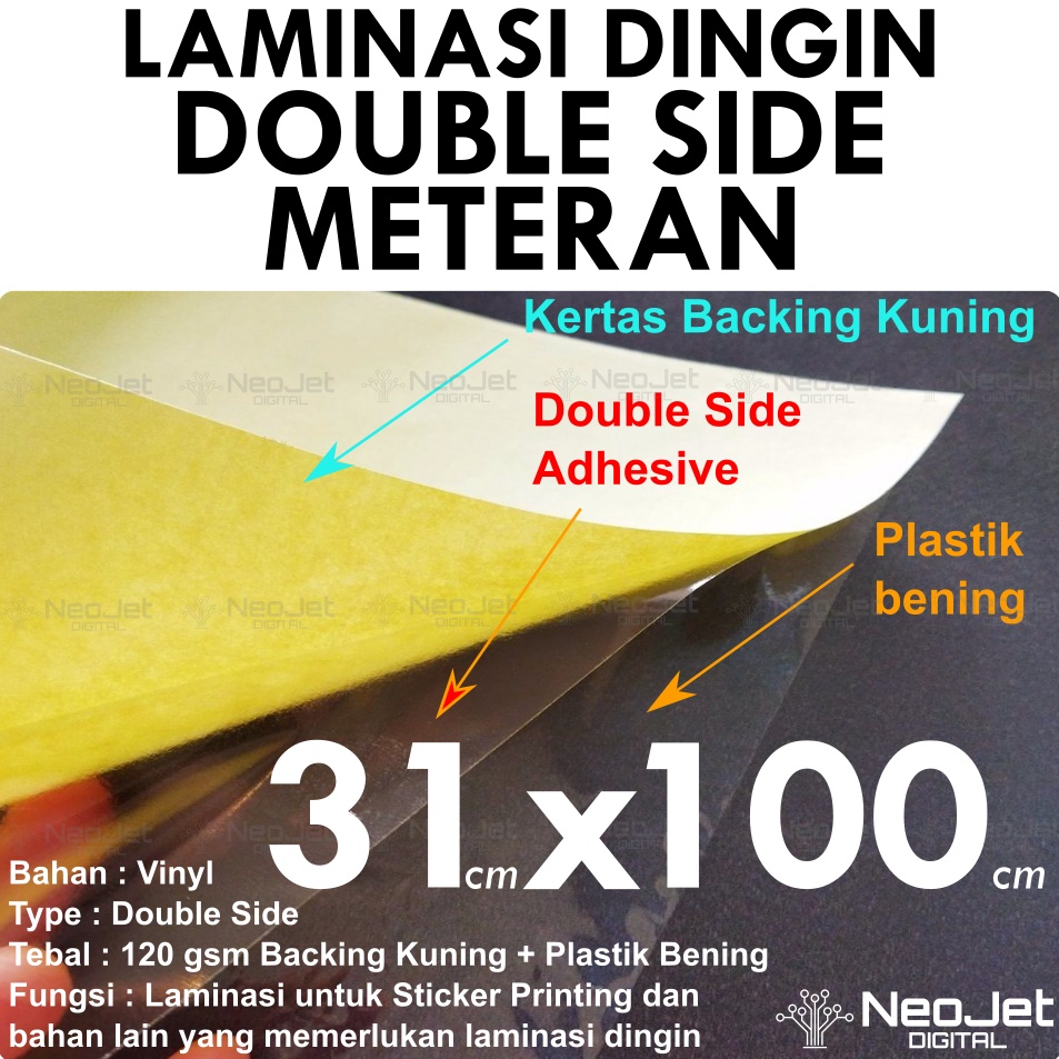 

Baru.. Laminasi Dingin 2 sisi Double Side Adhesive Sheet 31 cm x 100 cm Double Tape Lembaran 61