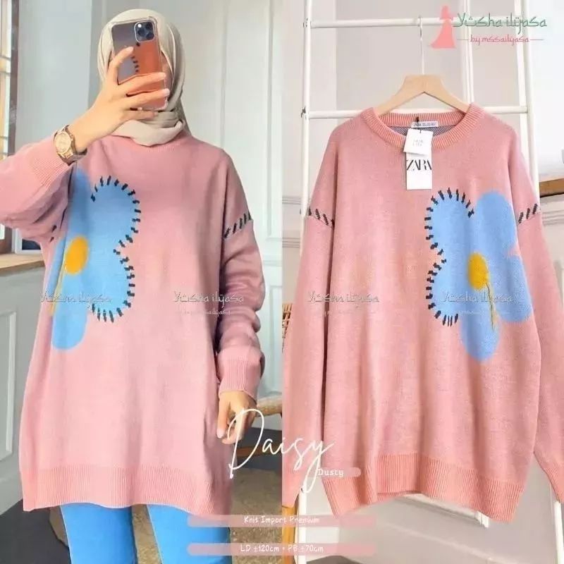 Relz | DAISY Bunga BLOUSE SWEATER OverSize Atasan Wanita Rajut Premium