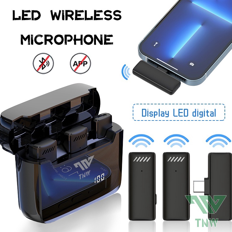 Terpercaya.. TNW-A9 Wireless 2 Microphone Dual Mikrofon Youtuber Vlog with Charging Case Clip on Mic