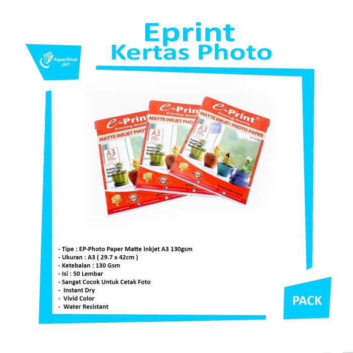 

Terlaris Eprint Photo Paper Matte Inkjet A3 130Gsm