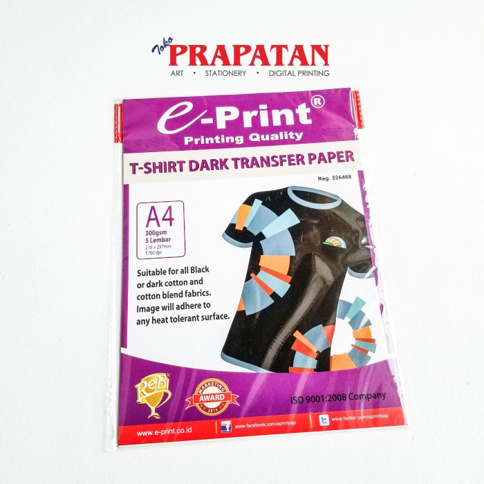 

Terlaris E-Print T-Shirt Dark Transfer Paper A4 300Gsm