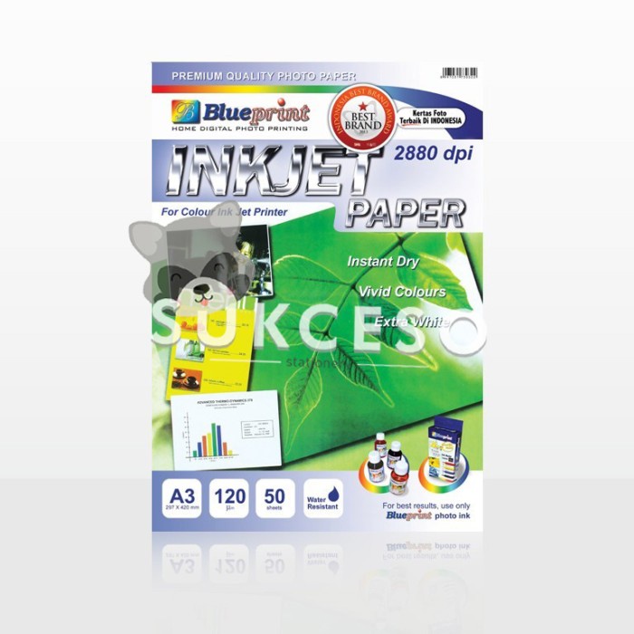 

Terlaris Blueprint Inkjet Paper A3 120 Gr/Gsm 50 Sheets / Kertas Printer Inkjet