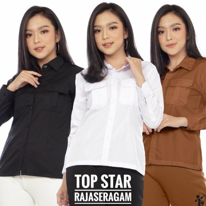 Baju Seragam Kemeja PDH Wanita Saku 2 Drill Panjang Net Tv Slimfit PDL