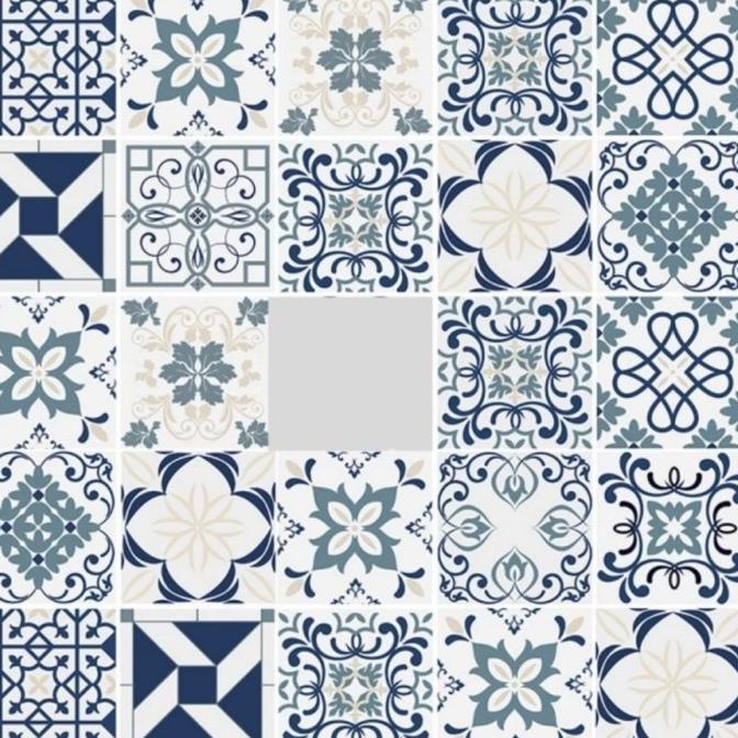 wallpaper sticker lantai kamar mandi tahan air biru muda