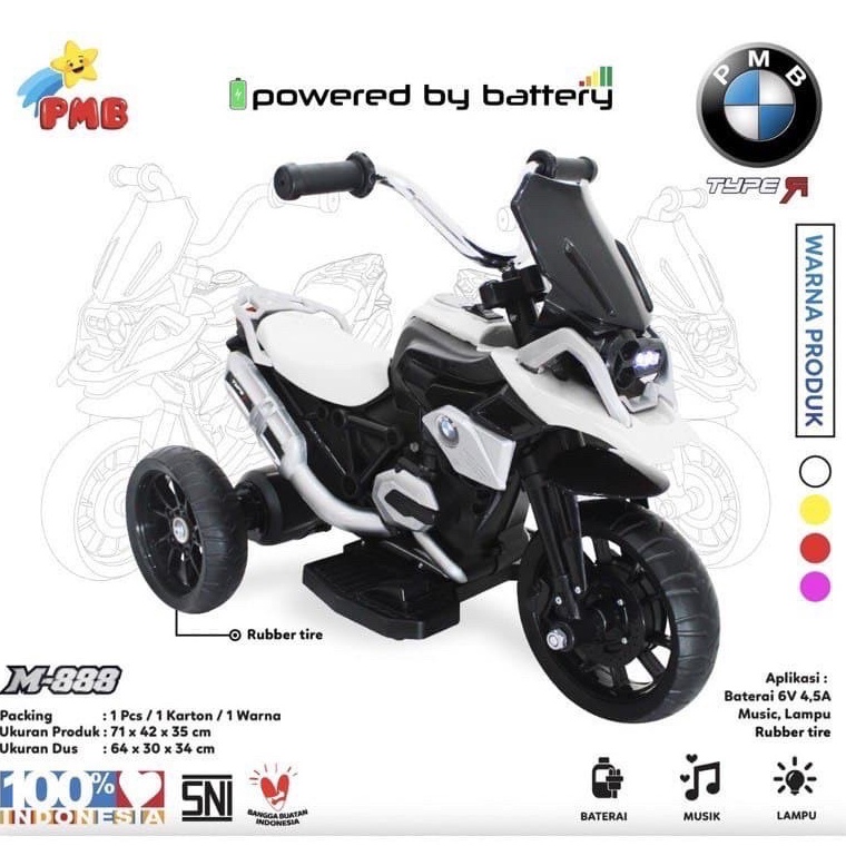 TERMURAH. PMB Mainan Motor Aki Anak PMB M-888 BMW Motor Mainan Anak Motoran Aki Anak