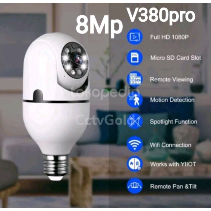Terlaris Cctv Bohlam Lampu Camera Cctv V380 Pro Wifi Wireless Model Bohlam Lamp
