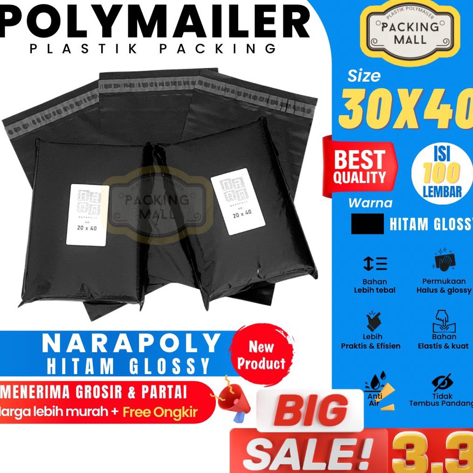 

Murah Plastik Packing HITAM GLOSSY 30x40 CM / Plastik Packing / Plastik olshop isi 100 lembar