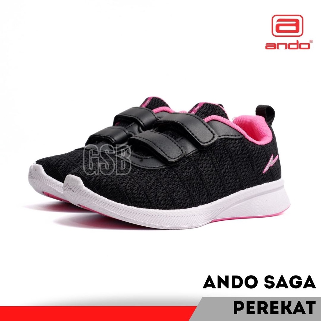 Sepatu Sekolah Anak Perempuan Laki Ando Saga TK SD Casual Pink Putih hitam Polos Sneakers Anak Wanit