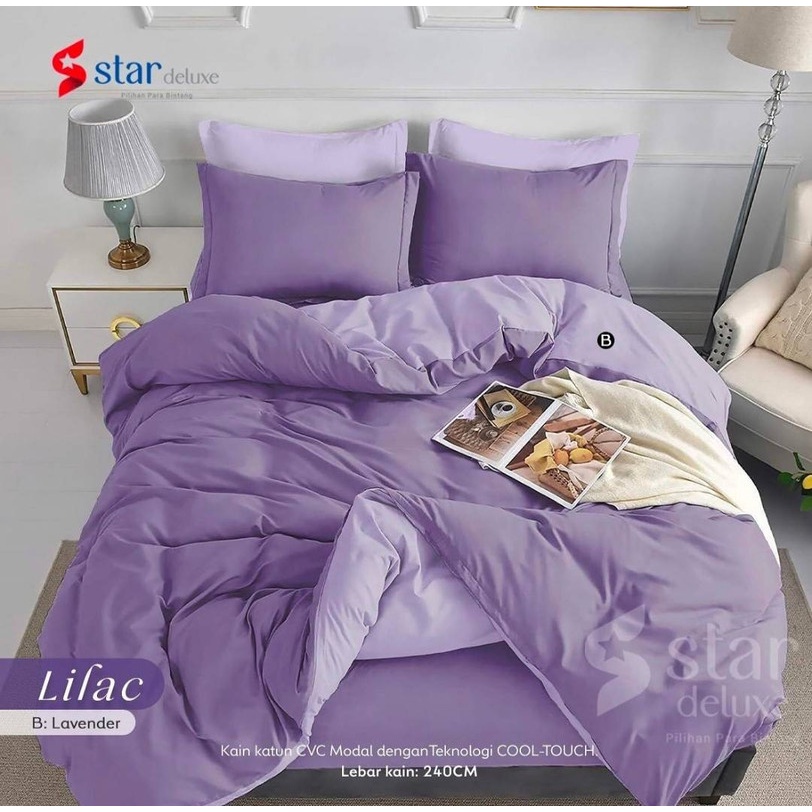 Sprei Set Premium Katun STAR Motif Polos Lilac