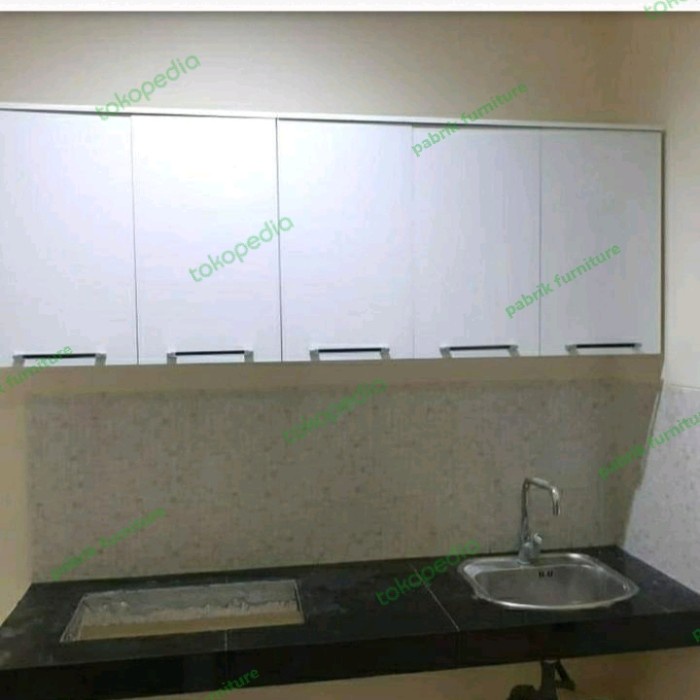 Peralatan Dapur - RAK PIRING LEMARI GANTUNG DAPUR KITCHEN SET Atas 5 PINTU WARNA PUTIH
