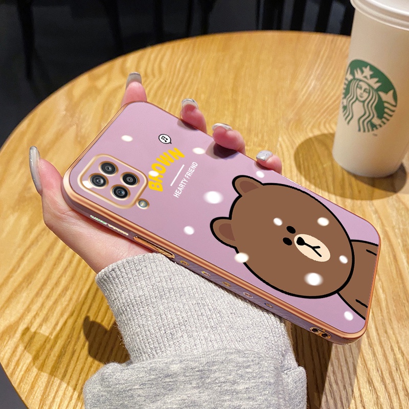 Case Ponsel untuk Samsung A12 5G M12 F12 A11 M11 Case Fashion Bear Side Edge Square desain Casing po