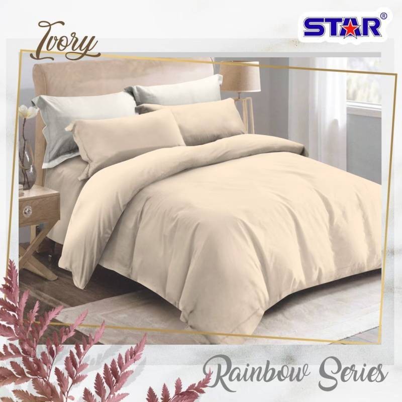 Sprei Set Premium Katun STAR Motif Polos Ivory