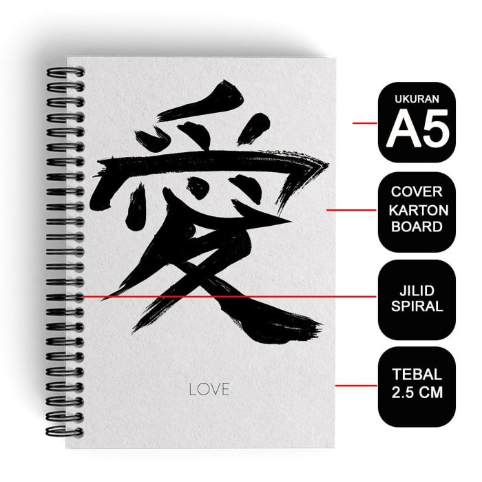 

Notebook Cover Tebal A5/Buku Kotak-Kotakmandarin/Spiral Kawat Love