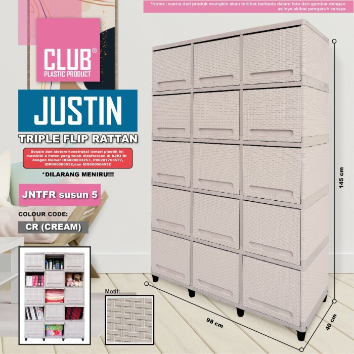 Lemari Flip Laci Buku Sepatu Boneka Justin Rotan Plastik Club Susun -Sherlyashope