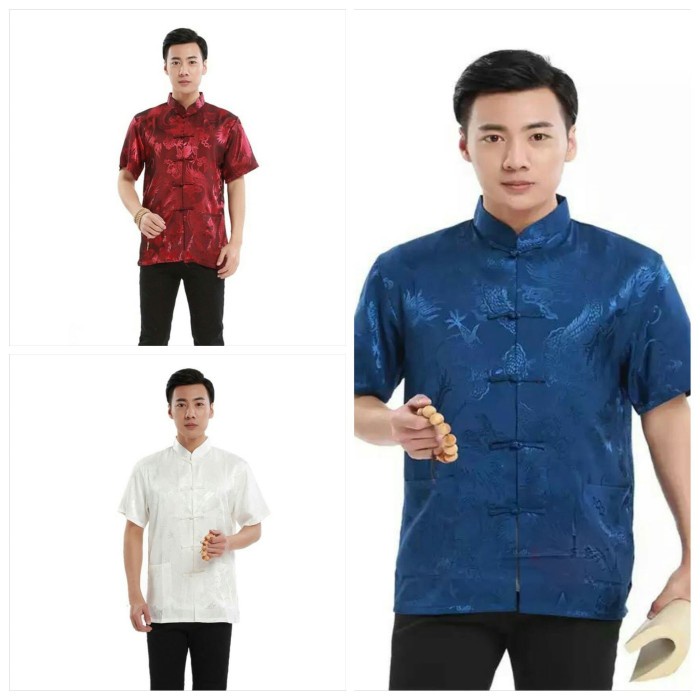 Terlaris Promo.... Cheongsam Lengan Pendek Pria Merah Maroon.