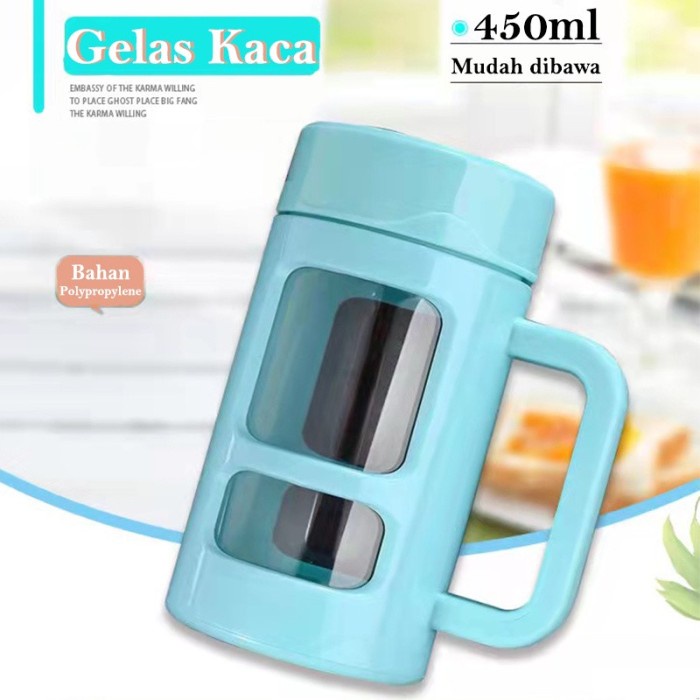 Terlaris Hx 378 Mug Gelas Air Minum Kaca Anti Bocor Anti Panas Pelindung Awet M