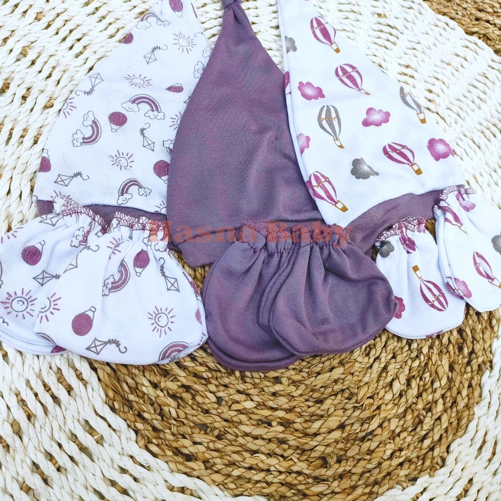 Paket Topi Set Sartaki Bayi Baru Lahir Kupluk Sartaki Bayi Seri Purple Mouve - Juragan Lebak