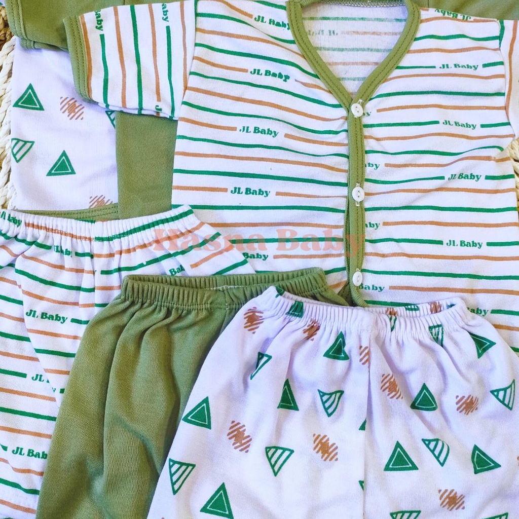 Paket 6Pcs, Setelan Baju Bayi Baru Lahir Lengan Dan Celana Pendek Baby Newborn Gift Set Seri Hijau Sage- Juragan Lebak