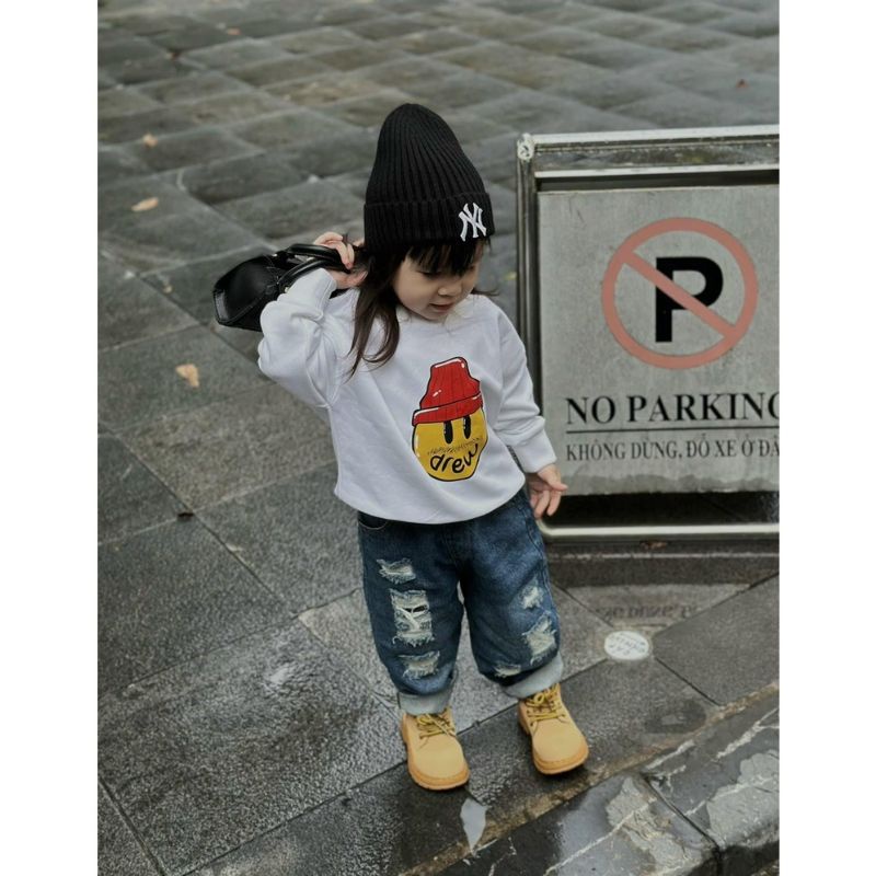 Hoodie Anak DREW Kartun (1th - 12th) Jacket Boy Girl Kids Kid Anak Laki Laki Perempuan 1 2 3 4 5 6 7 8 9 10 11 12 Tahun FLeece Premium Korean Street Style Hip Hop Hijau Botol Beige Cream Mint Kuning Maroon Putih Cute