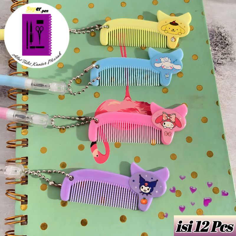

12 Pcs pulpen gantungan sisir sanrio COD termurah alat tulis kantor ORIGINAL pen pena bolpoin