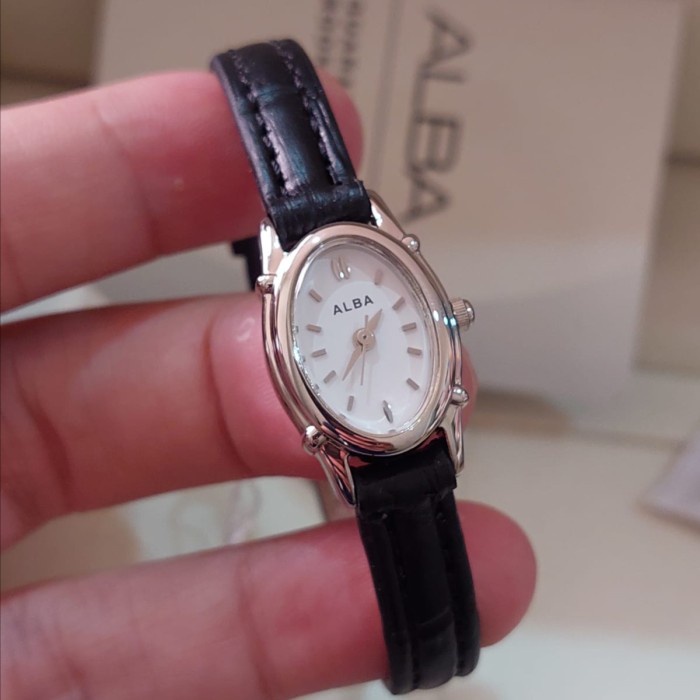 HOT SALE ALBA AC3K35X1 AC3K35 SILVER BLACK LEATHER JAM WANITA VINTAGE ORIGINAL TERMURAH