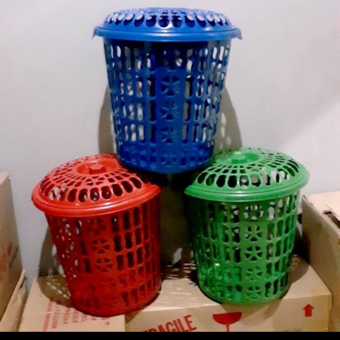 Best Seller Keranjang Loundry Pakaian Bulat Tutup Plastik