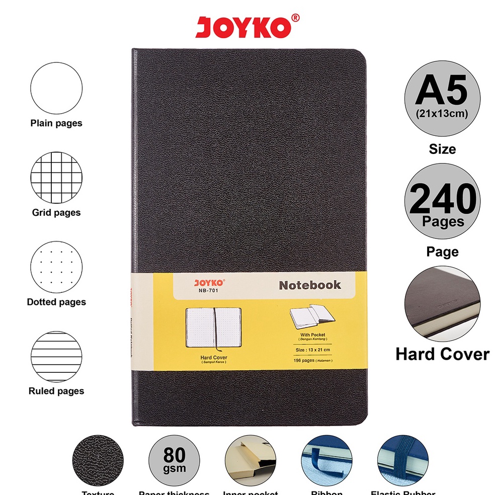 

Special Edition.. JOYKO NOTEBOOK DIARY A5 HARD COVER / BUKU CATATAN JURNAL A5 JOYKO AGENDA KECIL GARIS KOTAK POLOS TITIK NB-701 NB-702 NB-703 04C