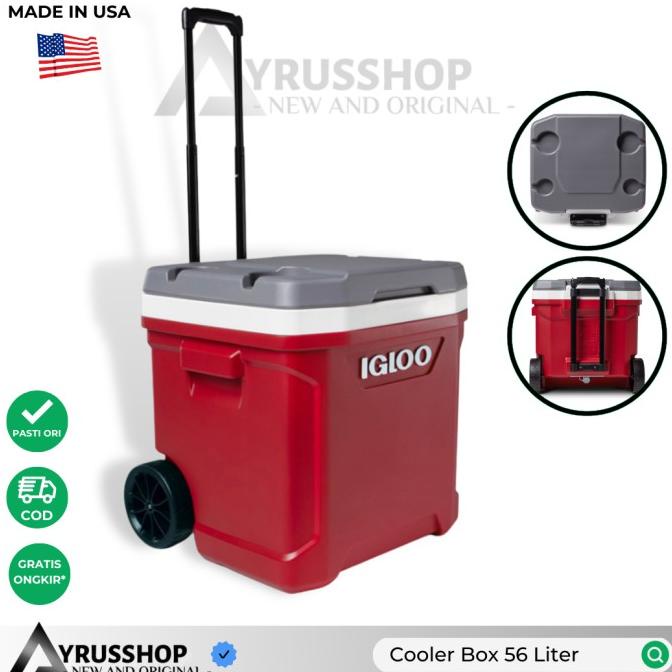 Open DS] Roller Cooler Box 56Ltr Igloo Made in USA dengan roda dan handle