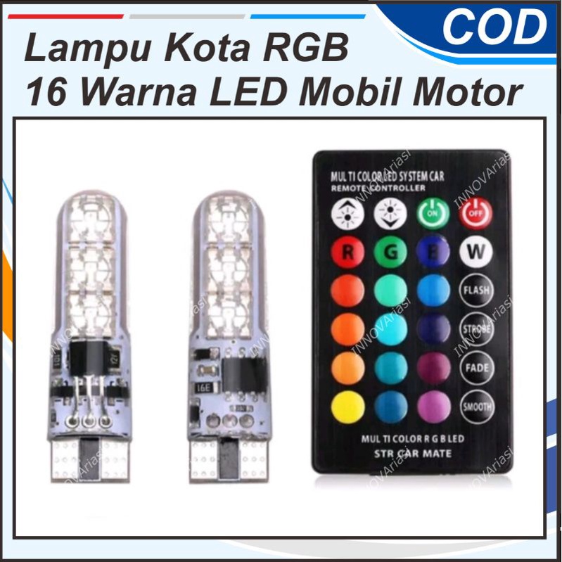 LAMPU KOTA SENJA RGB REMOTE PELANGI WARNA WARNI T10 LED 16 WARNA PLAT NOMOR KABIN MOTOR MOBIL VARIO 