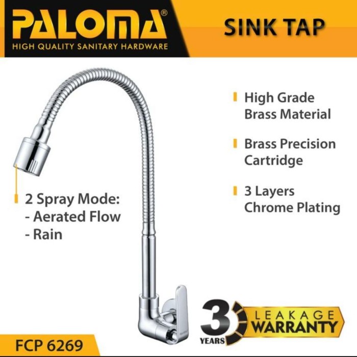 Keran Kran Air Flexible Sink Wastafel Dapur Tembok Tap Paloma Fcp 6269