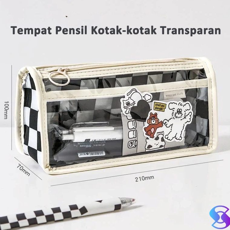 

Model Keren.. Pensil case/kotak alat tulis/Tempat Pensil Kotak-kotak Transparan-Suning Mall Y08