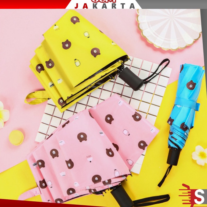 ` nz OSM JKT P5343 Payung Lipat Anti UV Motif Bear Lucu / Payung Lipat Buka Tutup / Payung  Buka Tut