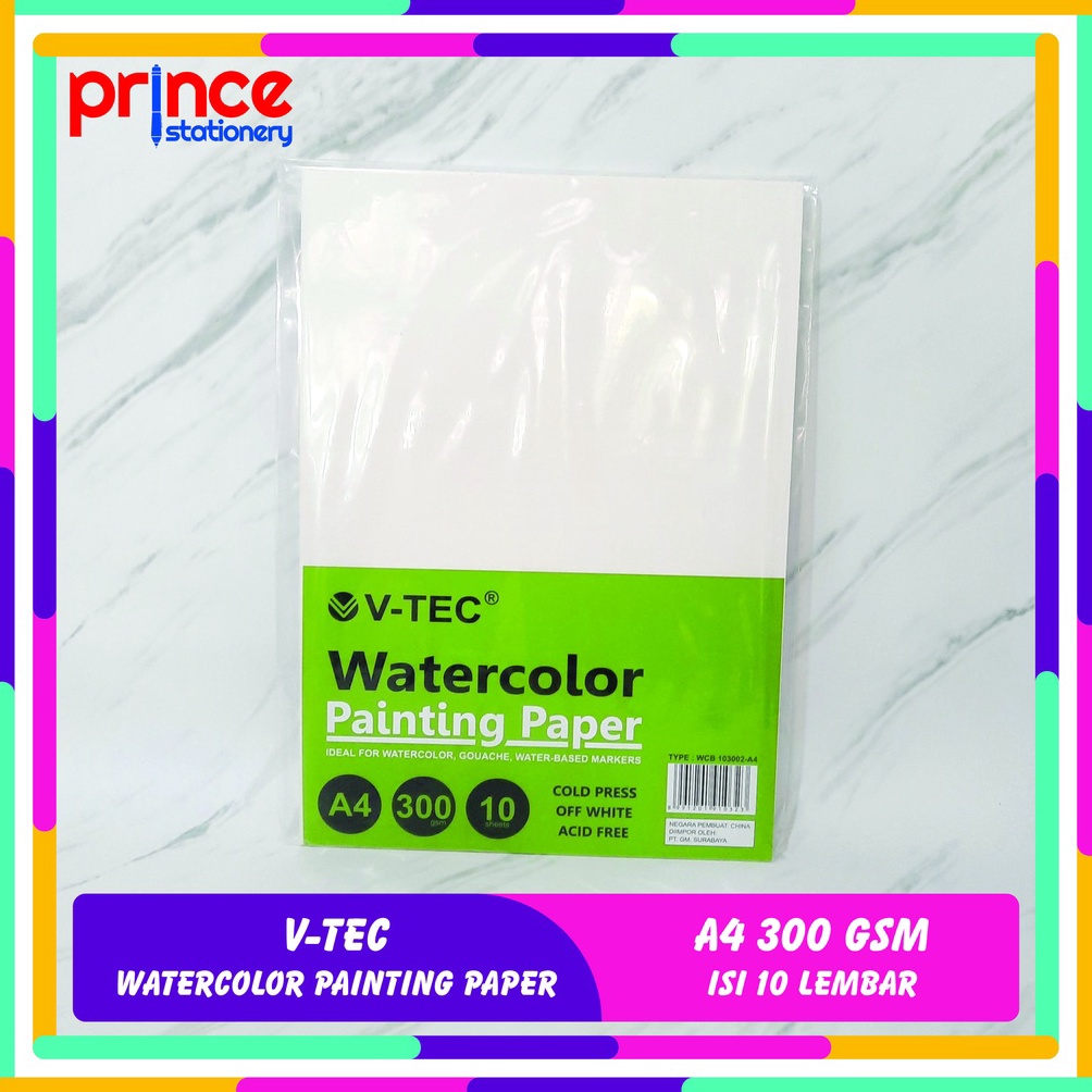 

Diskon.. V-TEC WATERCOLOR PAPER A4 300 GSM COLD PRESS ISI 10 LEMBAR H89