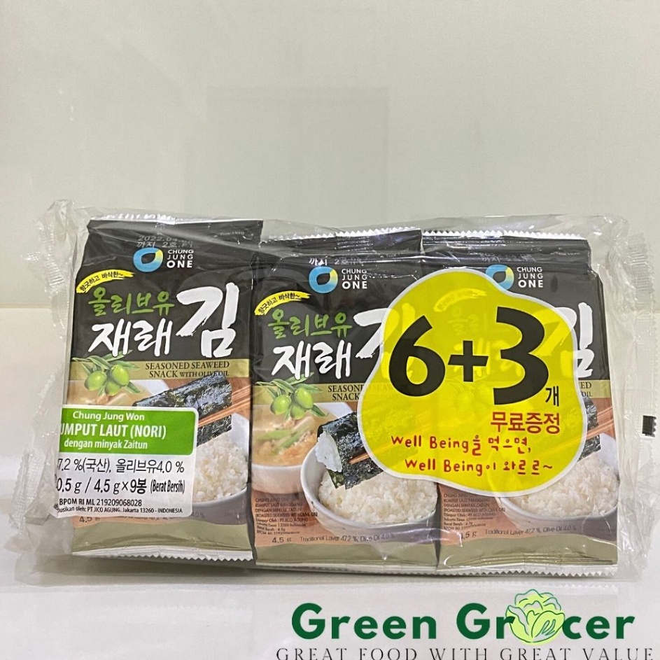 

➟Stock Banyak➙ 9CHAY CHUNG JUNG ONE Seaweed/Nori with Olive Oil (6+3) 4.5GR x9 /Rumput Laut F88 ➷Best Product