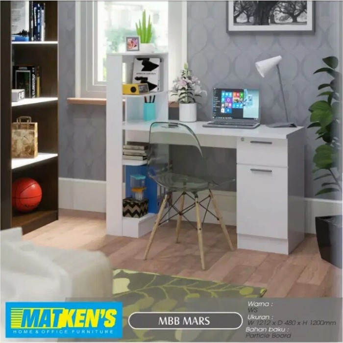 Best Seller Meja Belajar Kerja Kantor Rak Buku Full Putih Mbb Mars - Bandung Saja
