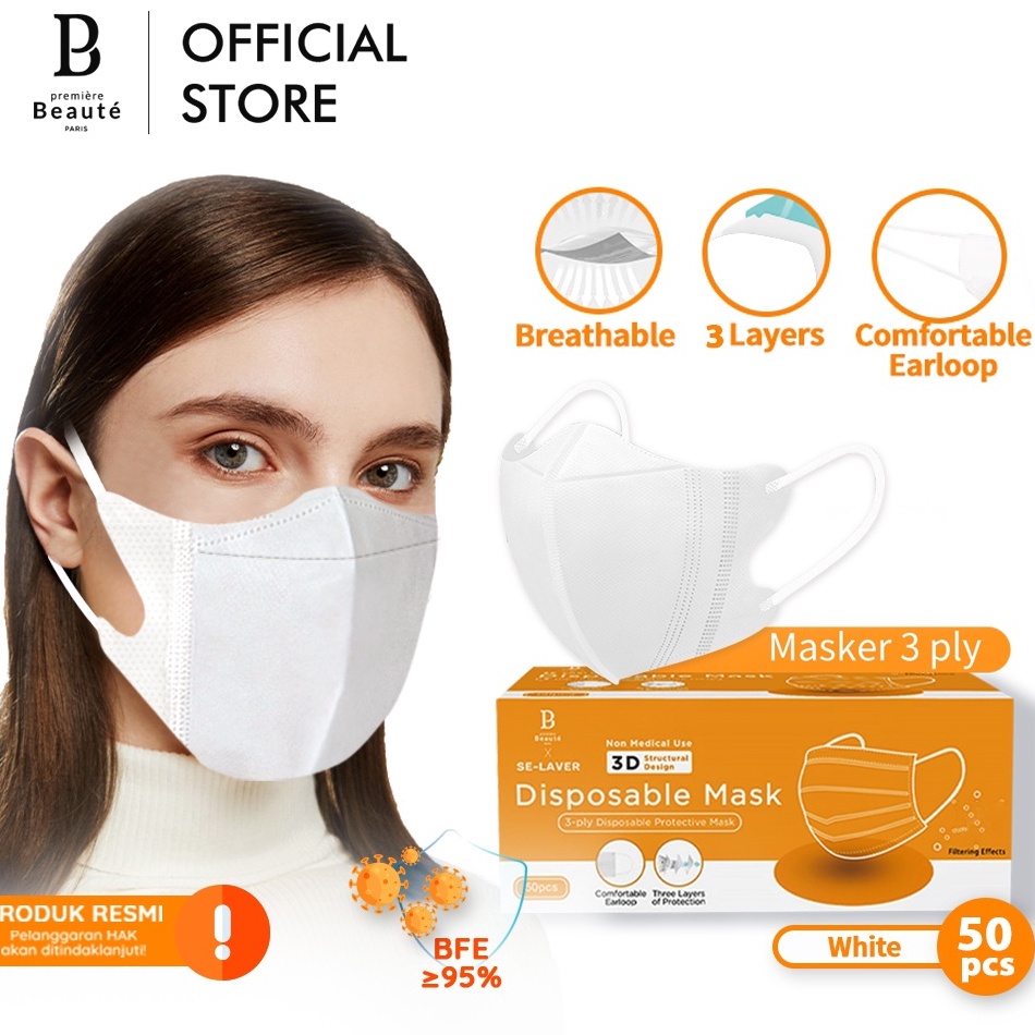 ❇Terlaris➾ 96GCT Premiere Beaute Duckbill Adult Mask 50pcs White/Black duckbil 50pcs (Box) Puith Fac