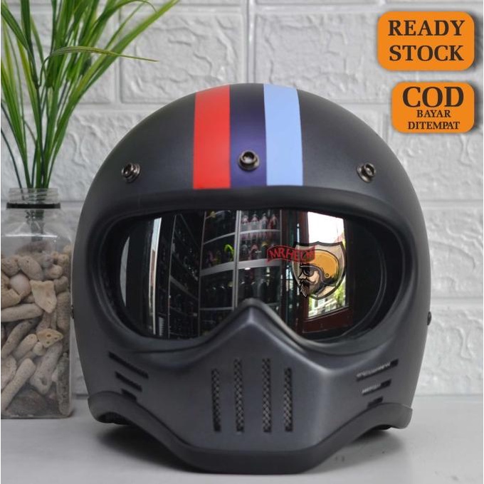 HELM CUSTOM CAKIL M30 SIMPSON BMW GREY WITH INNER VISOR ( MR HELM )