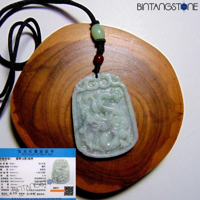 ] Kalung Giok Asli Fei Cui Jade Jadeite Burma Sertifikat Lucky Dragon A